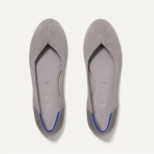 Rothy's Silver Knit Pointed Toe Flats with Blue Heel Trim